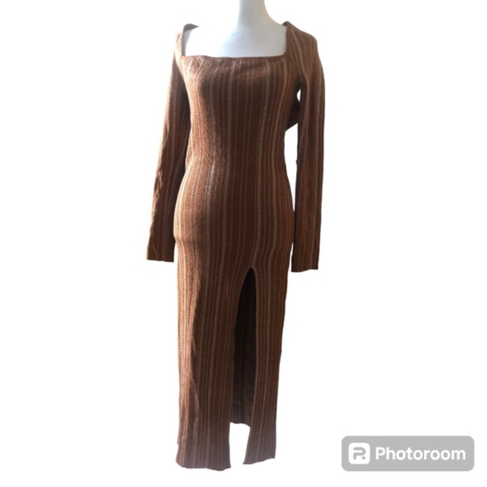 REVOLVE LPA Boone Bronze Striped Midi Knit Dress Size M